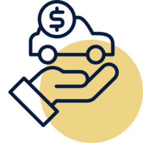 Hand holding car with dollar symbol.