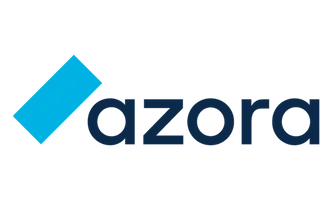 Logo with a blue diamond shape and the text 'azor' in dark blue.